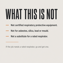 What this is not: not certified, not for asbestos silica lead or mould