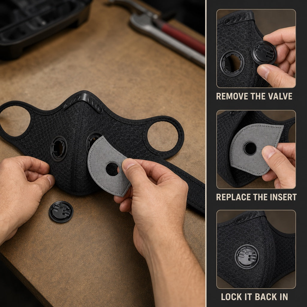 Steps for replacing the activated-carbon insert in the Dustward mask